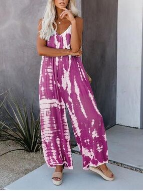 TikTok viral Tie-Dye Wide Leg Jumpsuit - Pink 1X